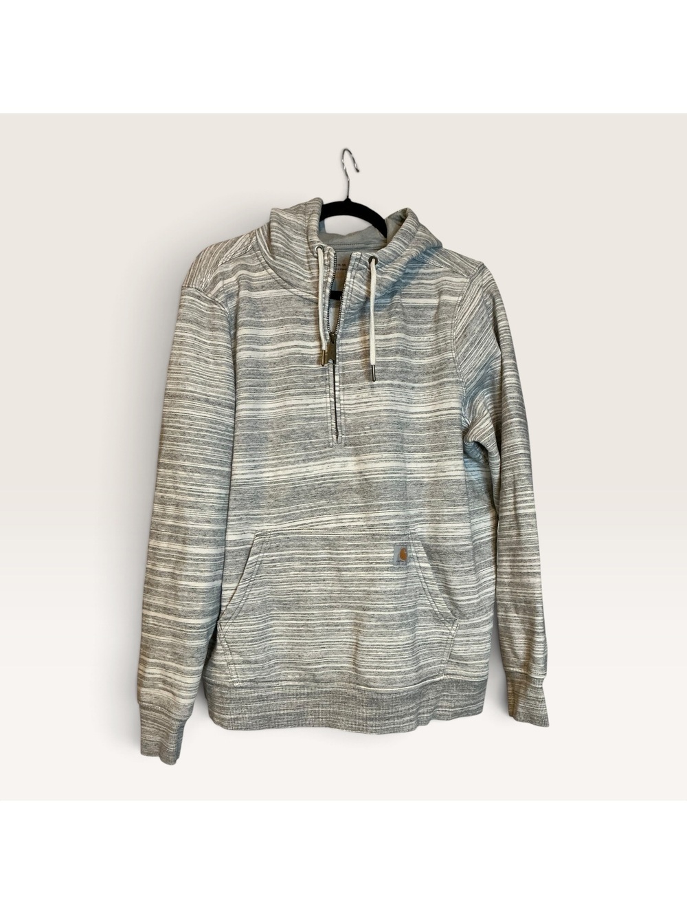 Carhartt Gray Striped Half-Zip Hoodie Sweatshirt